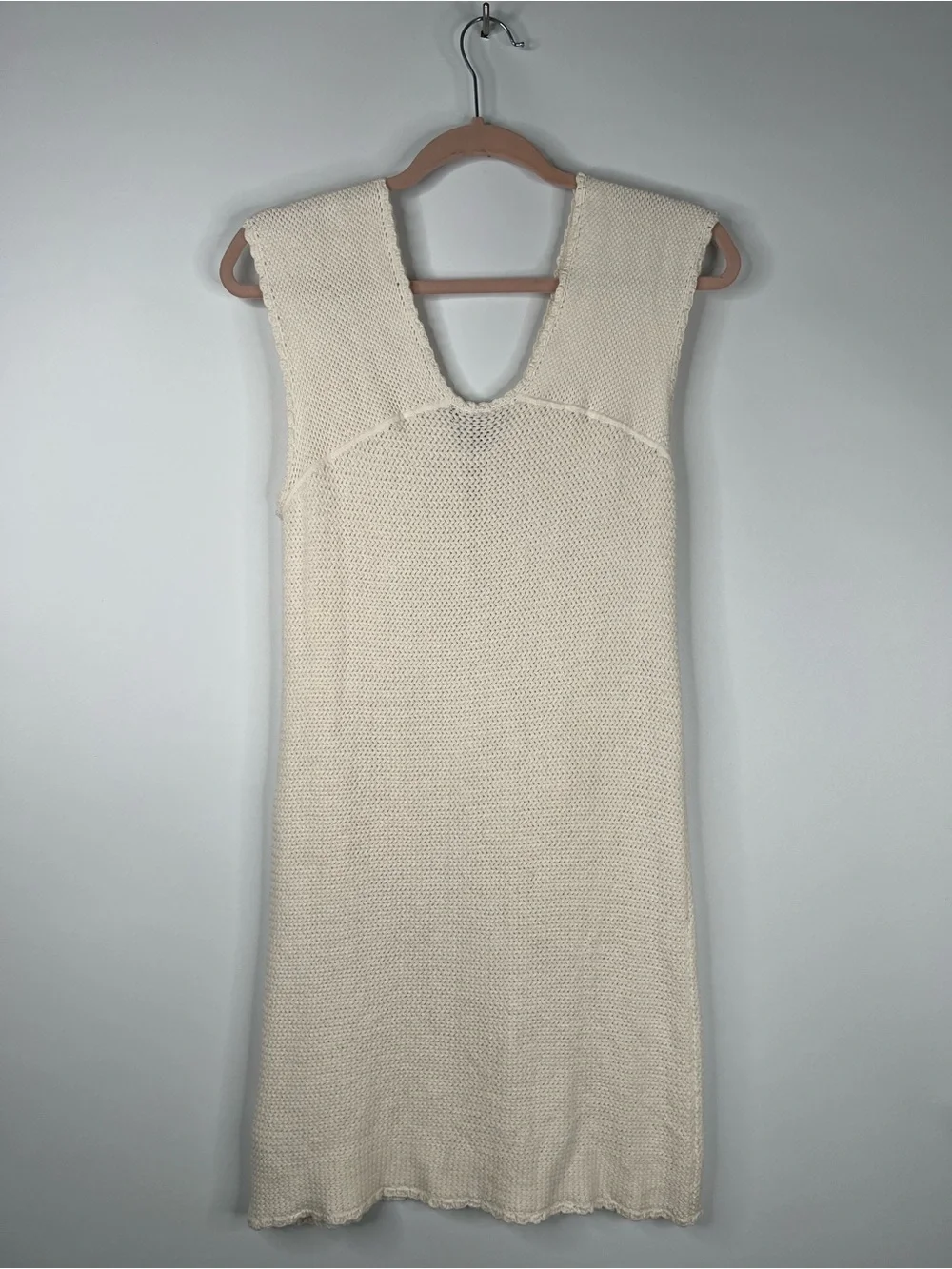 J. Crew Pointelle Lace Up Sweater Dress Cream Cover Up Knit Coastal Cotton Small